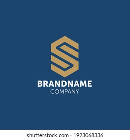 S letter logo design with hexagon