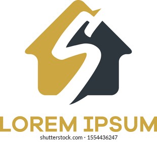 S letter logo design. Letter s in house shape vector illustration.	
