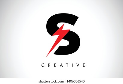 S Letter Logo Design With Lighting Thunder Bolt. Electric Bolt Letter Logo Vector Illustration.
