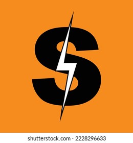 S Letter Logo Design With Lighting Thunder Bolt. Electric Bolt Letter Logo
