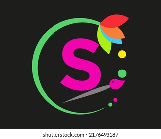 S Letter Logo Design Mehrfarbigkeit mit Rundrahmen.