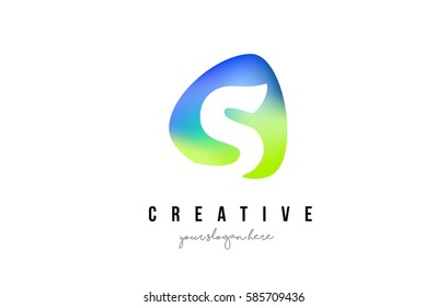 S Letter Logo Design with Oval Green Blue Shape Vector Illustration.