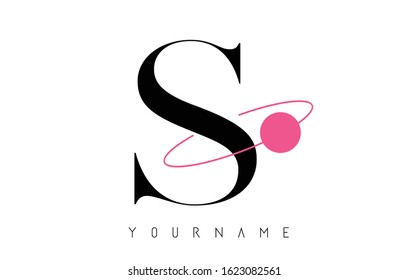 S Letter Logo Design with a Round Pink Eclipse and Dot.