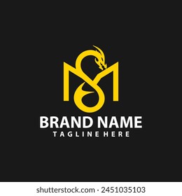 Dragón de la forma del diseño del logotipo de la letra S con la letra M