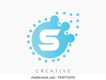 S Letter Logo Design Template with blue Colors and Dots.