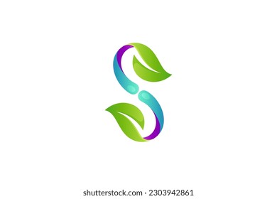 S letter logo design template with green leaf combination