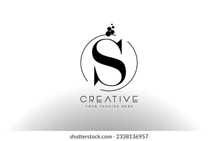 S Letter Logo Design Template with Black Color and Dots circle