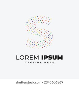 S letter logo design template with colorful confetti leaf vector