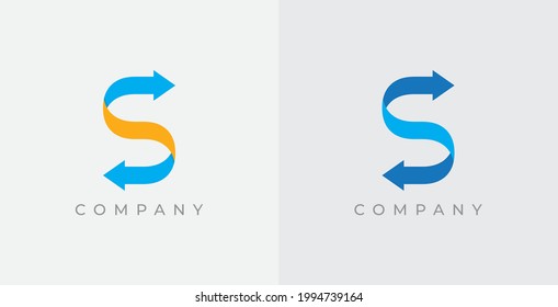 Vector de diseño del logotipo de la letra S con flecha. Icono de flecha. Icono de entrega. Icono de flecha. Vector de flecha. Logo del servicio de entrega. adelante, finanzas, velocidad, marketing.