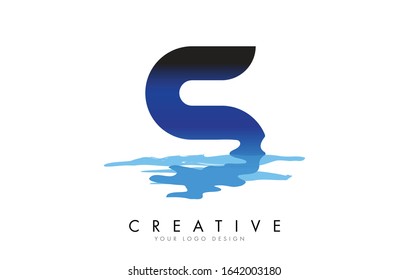 S Letter Logo Design with Water Effect and Deep Blue Gradient Vector Illustration. Template S brand-name companies.