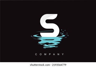 S Letter Logo Design with Water Splash Ripples Drops Reflection Vector Icon Illustration.