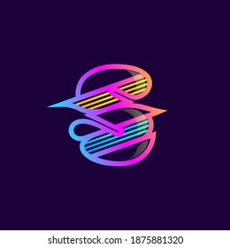 S letter logo with diagonal multicolor lines. This font is perfect for an audio technology, advertising of a tech company, DJs posters, speed music identity, etc.