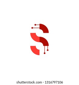 S letter logo digital technology line dot vector icon