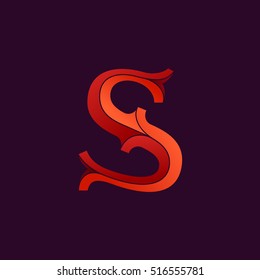 S letter logo in elegant retro faceted style. Red font. Vintage vector typeface for labels, headlines, posters, cards etc.