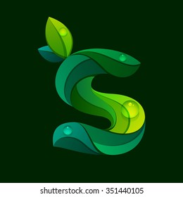 S letter logo formed by green leaves. Font style, vector design template elements for your application or corporate identity.