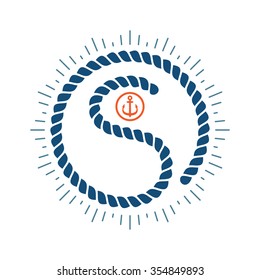 S letter logo formed by rope with compass star and anchor. Vector design template elements for your application or corporate identity.