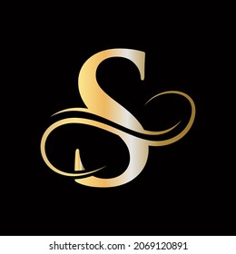 S Letter Logo with Golden Luxury Color and Monogram Design. S Letter Initial Luxurious Logo Template. S Logo Golden Concept