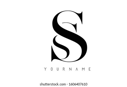 S Letter Logo With Graphic Elegant Black Lines Design. Minimalist Art Shape Logo.