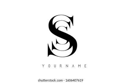 S Letter Logo with Graphic Elegant Black Lines Design. Minimalist art shape logo.