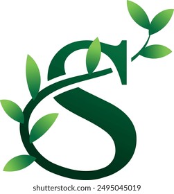 S Letter Logo. Green Color. Leaf Style - Vector