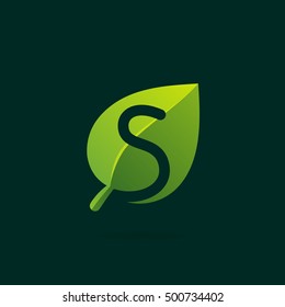 S letter logo in green leaf. Negative space style icon. Vector ecology elements for posters, t-shirts and cards.