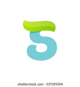 S letter logo with green leaf. Vector script font for your ecology posters, t-shirts, presentation or card.