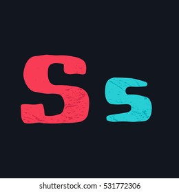 S letter logo hand drawn with bold brush. Manual tracing with clean lines and grunge texture.