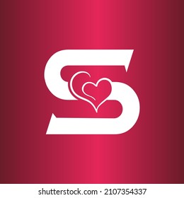 S letter logo with heart icon, Happy Valentines initial S logo, Valentines Day greeting card banner logo template