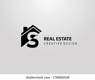 S Letter Logo. house shape with negative letter H, Real Estate Architecture Construction Icon Design.