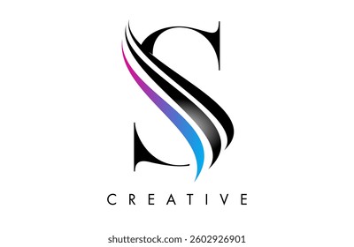S letter Logo Icon serif font with Creative swoosh curves and elegant design vector Illustration