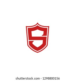 S letter logo icon with shield shape and red color