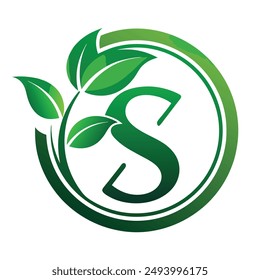 S letter logo initial leaf logo, icon design template vector