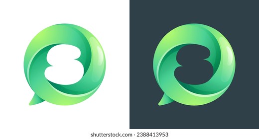 S letter logo inside speech bubble with swirl pattern. Negative space style icon. Colorful gradient emblem for your social media app, call center, online message, feedback icon, telemarketing screen.