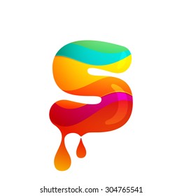 S letter logo with juice splash, waves and drops. Vector design template elements for your application or corporate identity.