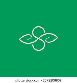 S letter logo with leaf combination in minimalist linear design style
