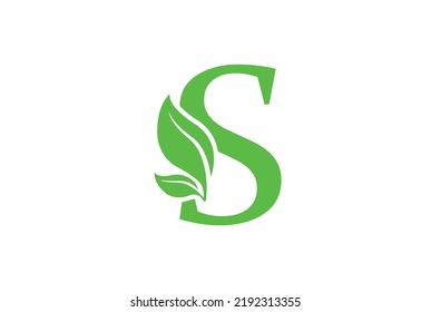 Logo de la letra S con hoja. Diseño del logotipo de la naturaleza moderna creativa para S