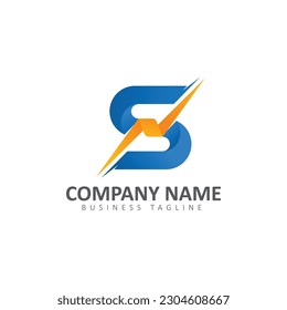 S Letter Logo With Lightning Thunder shape icon Vector Design. Electric Bolt Letter S Logo Vector Illustration.