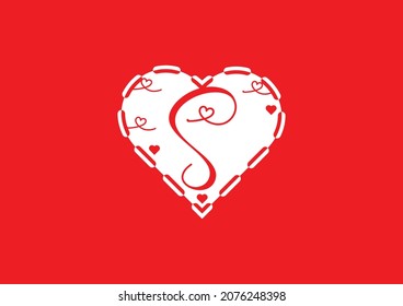 S letter logo with love icon, valentines day design template
