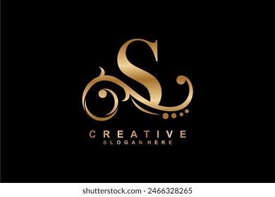 S letter logo with luxury gold floral ornament. S monogram logo, S typography. suitable for business logos, companies, beauty, fashion, boutiques, etc