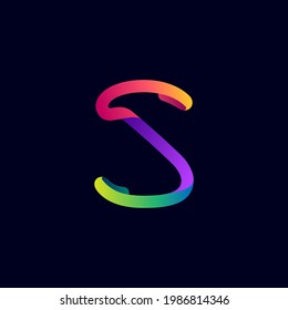 S letter logo made of multicolor gradient neon line. Vector bright icon for multimedia labels, nightlife headlines, cinema posters, casino advertisement etc.