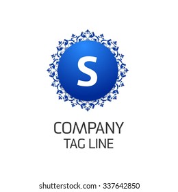 S Letter logo, Monogram design elements, Floral art Vintage logo design. Beautiful Boutique Logo Designs, Business sign, Restaurant, Royalty, Cafe, Hotel, Heraldic, Jewelry, Blue Cirlcle Vector logo