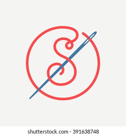 S letter logo with needle and thread. Font style, vector design template elements for your application or corporate identity.