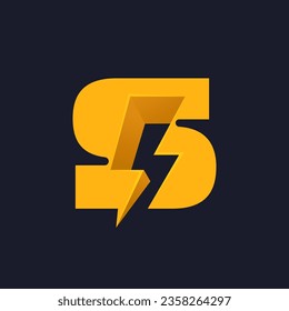 S letter logo with negative space lightning. Flash vector monogram. Electric bolt icon. Perfect type for energy labels, superhero t-shirt print, rock music posters, delivery art, electromobile adv.