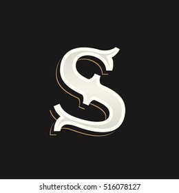 S letter logo with old serif on the dark background. Vintage vector typeface for labels, headlines, posters, cards etc.