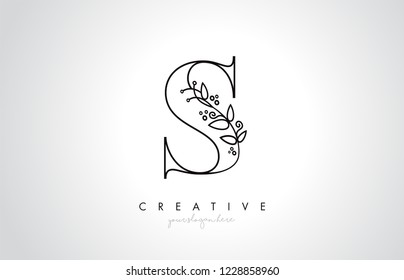 S Letter Logo With Organic Monogram Plant Leafs Detail and Circle Design. Creative Letter Icon Logo.