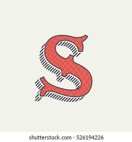 S letter logo. Retro western alphabet with line texture. Slab serif font. Vector vintage typography for your posters, sportswear, club t-shirt, banner, etc.