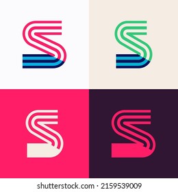 S letter logo set made of overlapping lines. Perfect for applique art, children design, vibrant advertising, mosaic packaging, pattern identity.