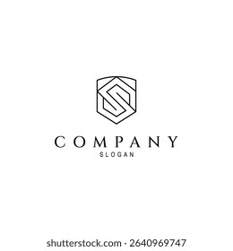 S letter logo with shield combination in line art design style
