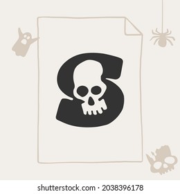 S letter logo with a skull. Vector template for your Halloween invitation card design.