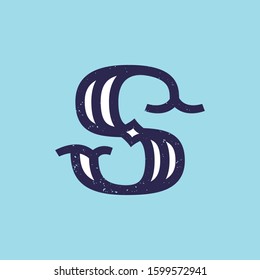 S letter logo in slab serif retro style with grunge texture. Vector font for your fashion poster, jewelry badge, vintage banner, boutique card etc.